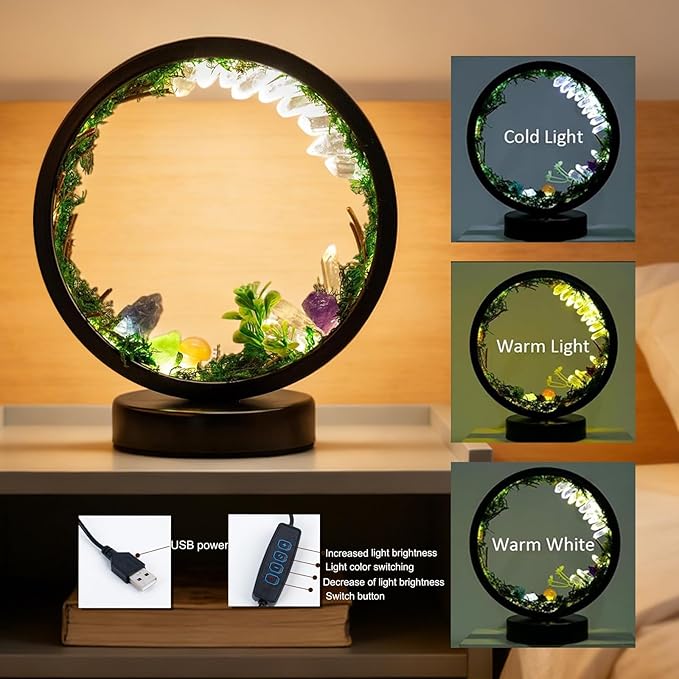 Runyangshi Forest Style Bedroom Night Light USB Port 3 Colours Dimming Mode Bedside Lamp Natural Clear Quartz Single Crystal Healing Crystal Night Lamp for Bedroom Office Home Decor Gift