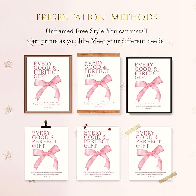 LARTSFRO Coquette Pink Bow Christian Wall Art Decor Posters, Pink Bow Room Bedroom Bathroom Dorm Wall Art Decor Aesthetic for College Teen Girls Gifts, Inspirational Bible Verses Bow Wall Decor, 12x16 Inch Set of 4 Pcs Bow Pictures (UNFRAMED)