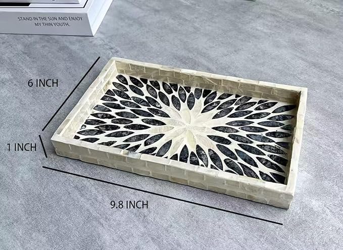 Handmade Serving Trays Lacquer Mother of Pearl Inlay Tray for Table Breakfast in Bed Tray Decorative Trays for Home Decor Coffee Table Trays for Living Room Bathroom Kitchen