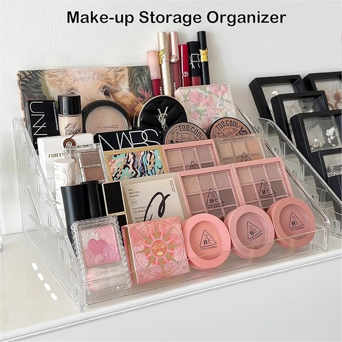 7 Tier Acrylic Display Stand Organiser with Fences, Perfume Stand Organiser, Clear Display Shelf for Home, Office, Retail for Funko Figures Toys Cupcake Food, Cologne, Cosmetics, Storage