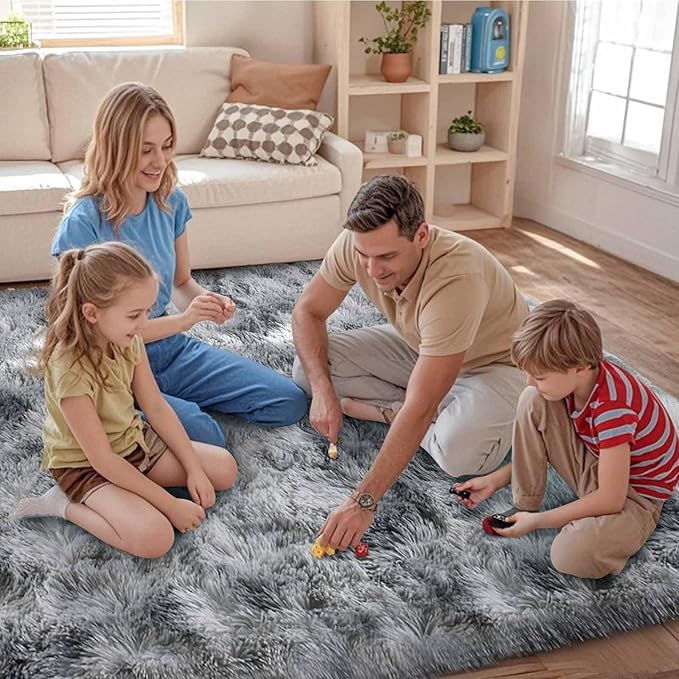 FinRèc Soft Grey Rugs for Bedroom Living Room, 5x8 Feet Fuzzy Shaggy Area Rug, Non-Slip Fluffy Furry Shag Rug for Nursery Kids Room Dorm Room Home Decor, Indoor Plush Floor Carpet