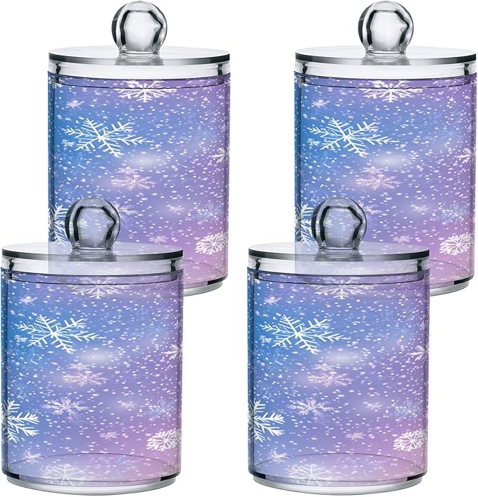 Nander 2Pack Stars and Snowflakes Qtip Holder Dispenser -Clear Plastic Apothecary Jars Set - Restroom Bathroom Makeup Organizers Containers for Cotton Swab, Ball, Pads, Floss