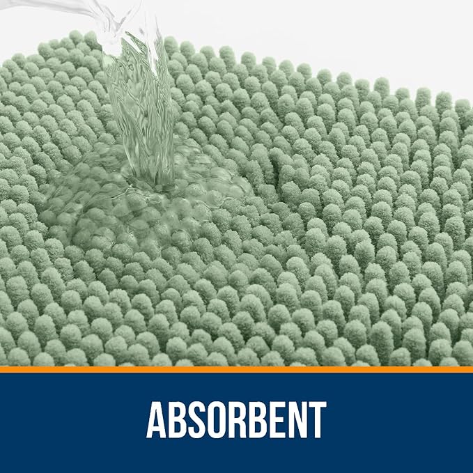 OLANLY Toilet Rugs U-Shaped 24x20, Extra Soft Absorbent Chenille Contour Bathroom Rugs for Toilet, Dry Quickly, Machine Washable, Non-Slip Bath Mat, Sage Green