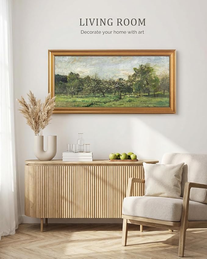 Bzstyleart Vintage Wall Art Decor for Living Room, Large Canvas Framed Wall Art, Landscape Painting Picture Farmhouse, Canvas Artwork for Bedroom Home Decoration Aesthetic, Sunny Field, 20 x 40 Inch