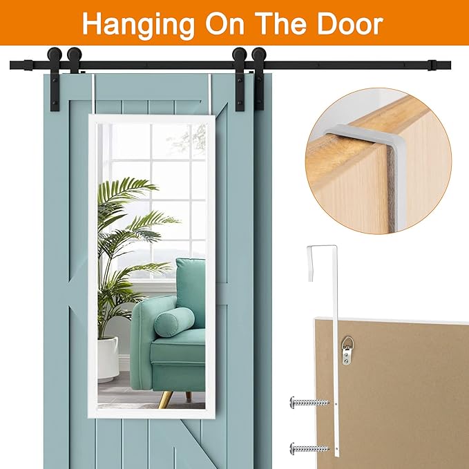 NeuType 47"x18" Over The Door Full Length Mirror, Wall Mount, White