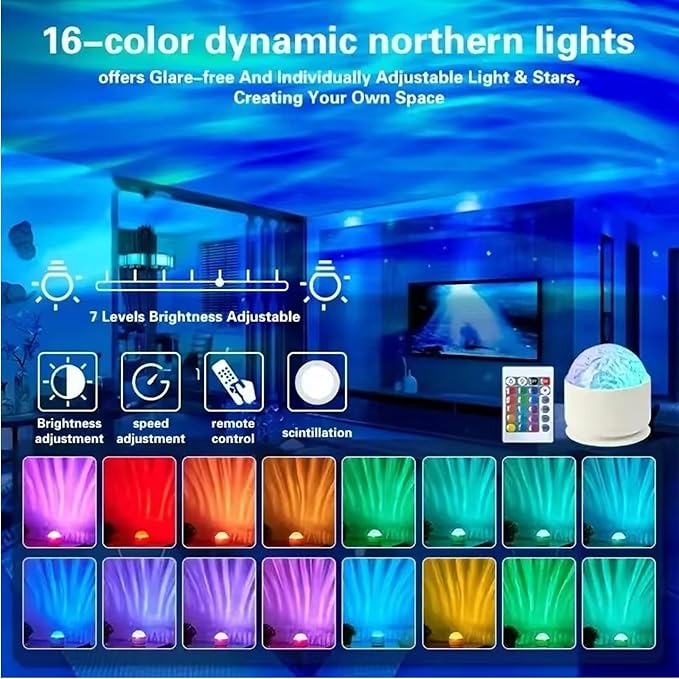 Neioaas 2 in 1 Northern Lights Projector, 16 Color Aurora Night Light Projector,Remote Galaxy Light Projector,USB Recharge Ocean Wave Projector for Playroom Birthday Kids Teen Gift (Aurora & Wave)