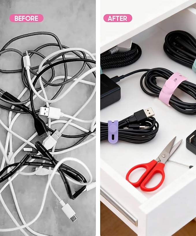 25Pack Silicone Cable Ties,Reusable Cord Organizer for Bundling Electrical Cords,Adjustable Data Cable Organizer Ties,High Elasticity Cable Straps for Home/Office/School/Travel(5 Colors)