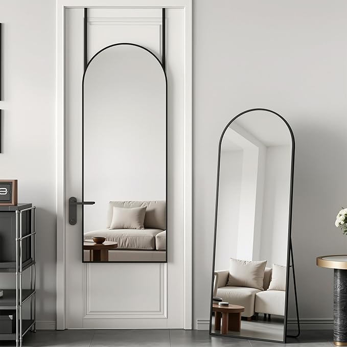 Antok 58" x21” Arched Full Length Floor Mirror, Black Aluminum Frame, Free Standing/Wall Mount/Leaning for Bedroom, Living Room, Dressing Room