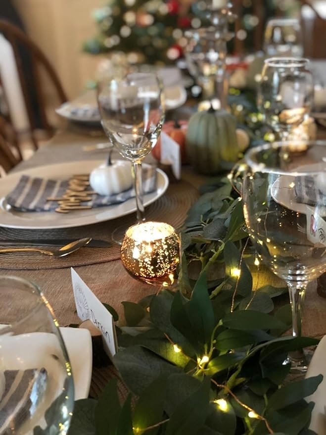 Volens Round Gold Votive Candle Holders, Mercury Glass Candle Holder Set of 12, Wedding Decorations for Table