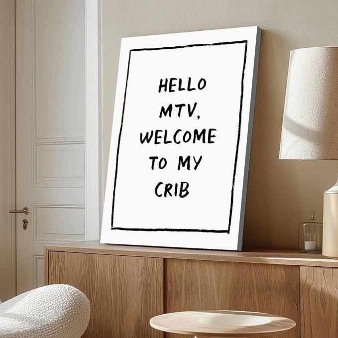 Framed Trendy Wall Art Eclectic Home Decor Hello MTV, Welcome to My Crib Art Print Funky Eclectic Gallery Wall Art Prints for Bedroom Living Room Aesthetic Wall Art Print 16x24 inch, Ready to Hang