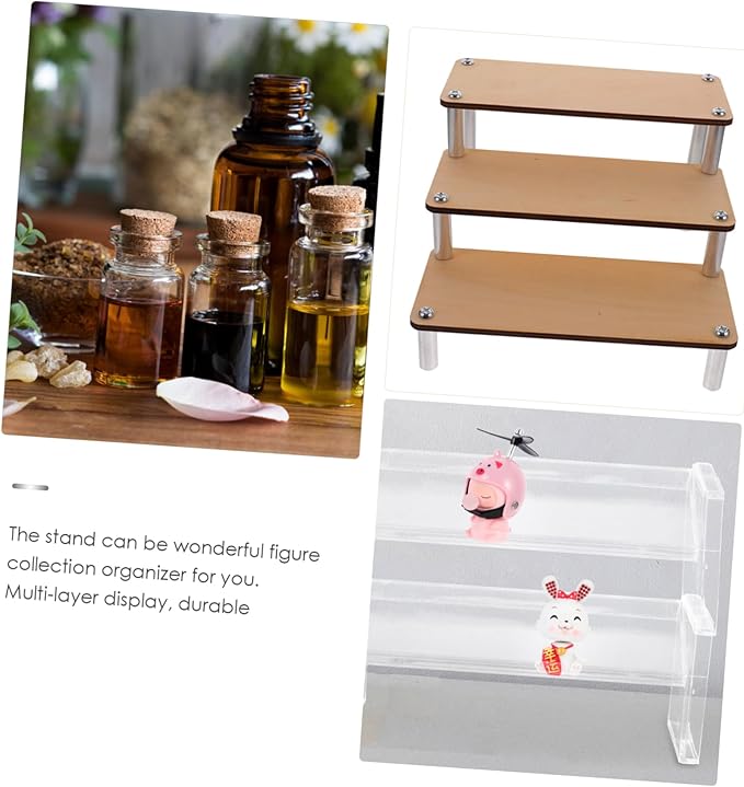 MAGICLULU Wooden Multi Display Riser Shelf for Jewelry Cosmetics and Models Stable Three Tier Organizer with Smooth Finish Rustic Makeup Holder and Statuette Display Stand for Home and Shop
