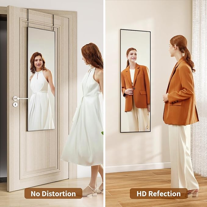 Door Mirror, Over The Door Full Length Mirror, 50"x16" Hanging Mirrors, for Bedroom, Living Room, Entryway, Dorm, Black