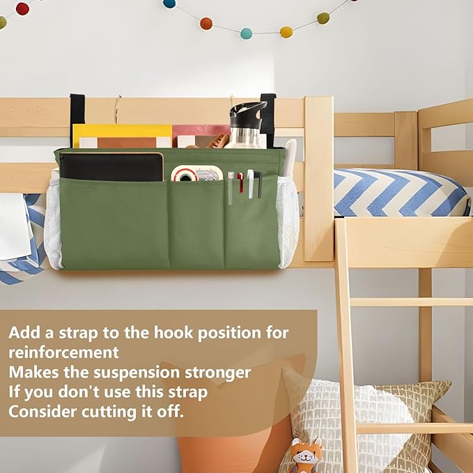 Dark Cyan Bedside Caddy Storage Bag Bedside Organizer for Headboards Bunk Beds Hanging Storage Organizer 6 Pockets with Hooks for Magazine Water Bottle Holder