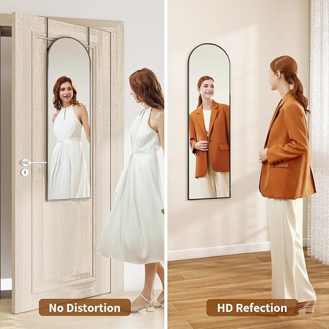 Door Mirror, Over The Door Arched Full Length Mirror, 48"x14" Hanging Mirrors for Bedroom, Living Room, Entryway, Dorm, Black