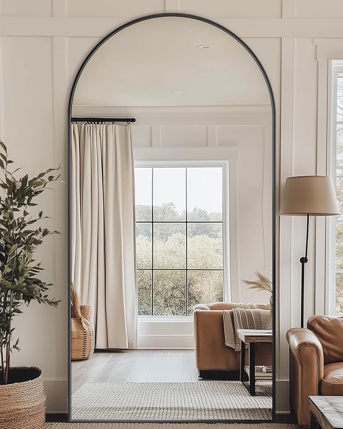 Antok Full Length Mirror, 78"x38" Floor Mirror with Stand, Hanging Mounted Mirrors for Bedroom, Living Room, Cloakroom, Dining Room, Black, Arched