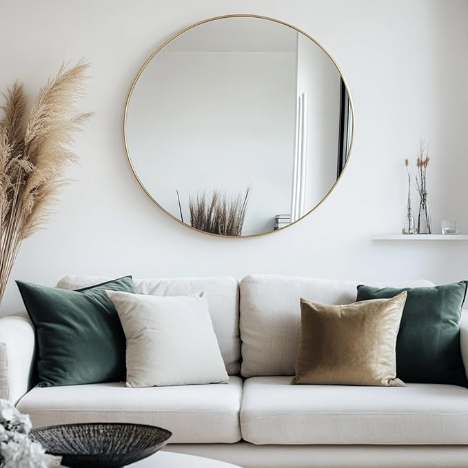 Oruii Gold Round Mirror 30 inch, Gold Round Mirror, Large Circle Mirrors Metal Frame, Circular Wall Mirrors for Bathroom, Living Room, Dining Room, Entryway.