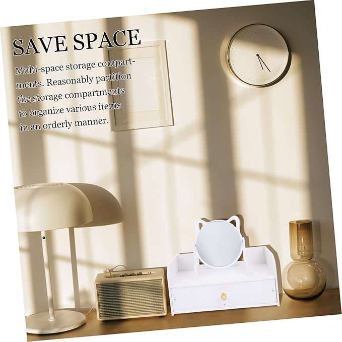 Cabilock Vanity Mirror with Storage Box Large Desktop Makeup Mirror PVC Cosmetics Organizer Non-Skid for Bedroom and Bathroom Use