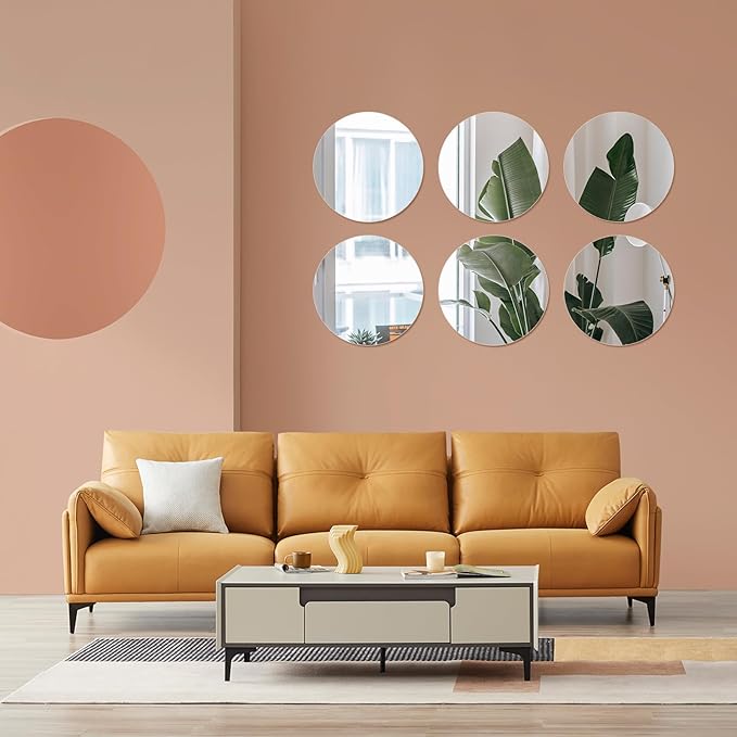 Fantasyon Acrylic Round Mirrors Self Adhesive Non Glass Mirror Circle Wall Mirror Clear Wall Sticker Decals for Wedding Table Centerpiece and Home Living Room Bedroom Wall Decor(12 inch/4 pcs)