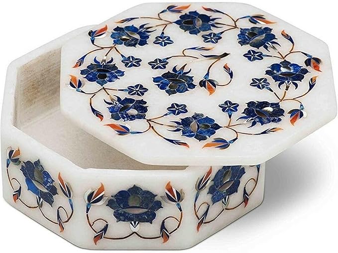 Handmade Trinket Box I White Marble Jewelry Box I Palour Decor Makeup Box I Octagon Jewelry Organizer I Marble Rubber Band Box I 8 x 8 Inches Decorative Box I Marble Multi-use Box