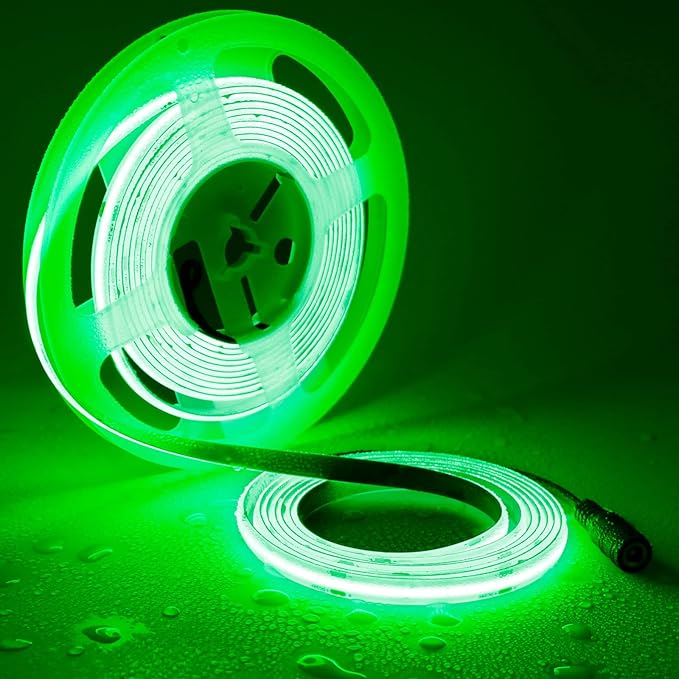 TOPAI 24V COB LED Strip Light Green Waterproof IP65 16.4ft/5M Dotless 480LED/M 2400LEDs Cuttable Flexible LED Tape Light for Cabinet Home DIY Lighting Projects