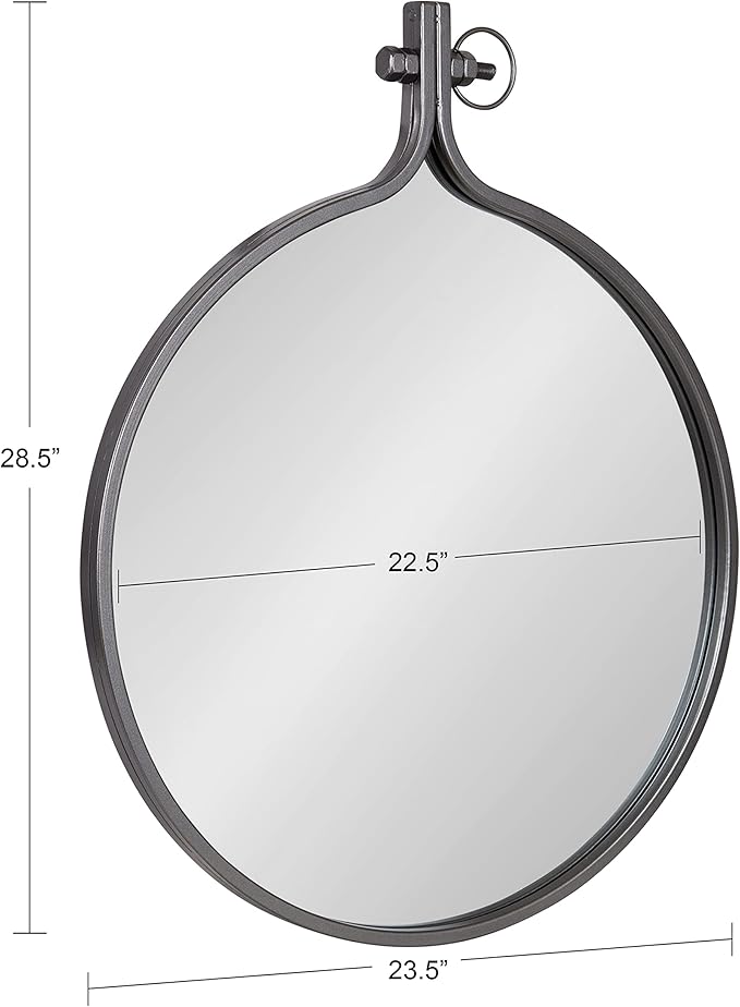 Kate and Laurel Yitro Round Industrial Rustic Metal Framed Wall Mirror, 23.5in x 28.5in, Dark Charcoal