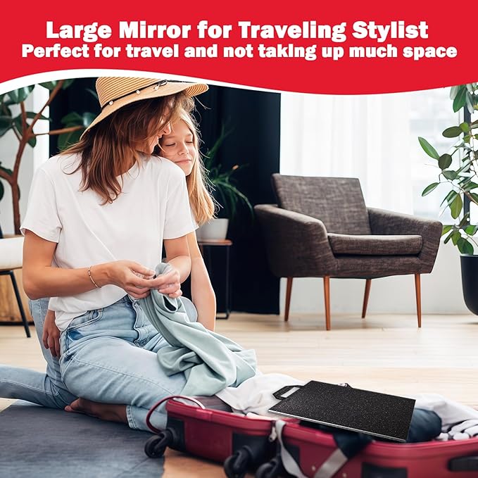 Foldable Full Length Mirror 2-in-1 Wall-Mounted or Tabletop Mirror, Portable Travel Mirror with Handle for Dance Home Bedroom Wardrobe Stage Makeup Checks Camping Outdoor Use (47" x 12.5", Four-Fold)