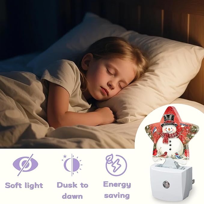 Nightlight,Snowman Bird Decorative Night Lights Plug Into Wall,Christmas Night Light with Auto Sensor for Bedroom,Nursery,Hallway,Stairway,Gifts