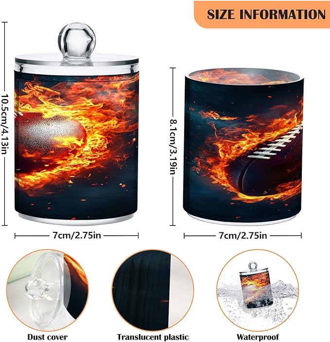 Nander 4Pack Retro Flame Rugby Qtip Holder Dispenser -Clear Plastic Apothecary Jars Set - Restroom Bathroom Makeup Organizers Containers for Cotton Swab, Ball, Pads, Floss