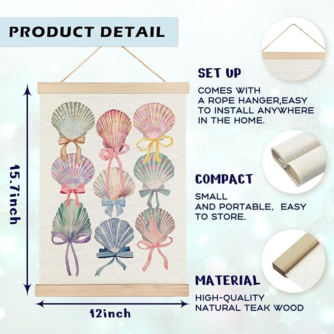 RYYCDOI Coastal Cowgirl Granddaughter Room Decor, Coquette Bow Seashell Poster, Coastal Wall Art, 12x16 Inches