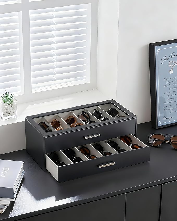 Lolalet Sunglasses Storage Box for Women, Eyewear Eye Glass Organizer with Clear Top Display Holder Case, Mothers Day Gifts