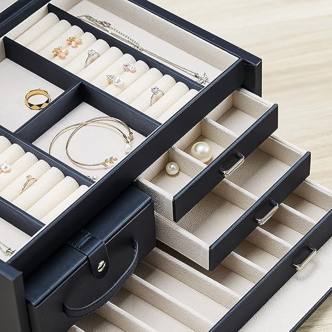 Makeup Organizers Lockable Jewelry Box Storage Box Four-Layer Jewelry Box Can Store Rings Bracelets Necklaces Earrings and Watches Jewelry Case (Color : C) (D)