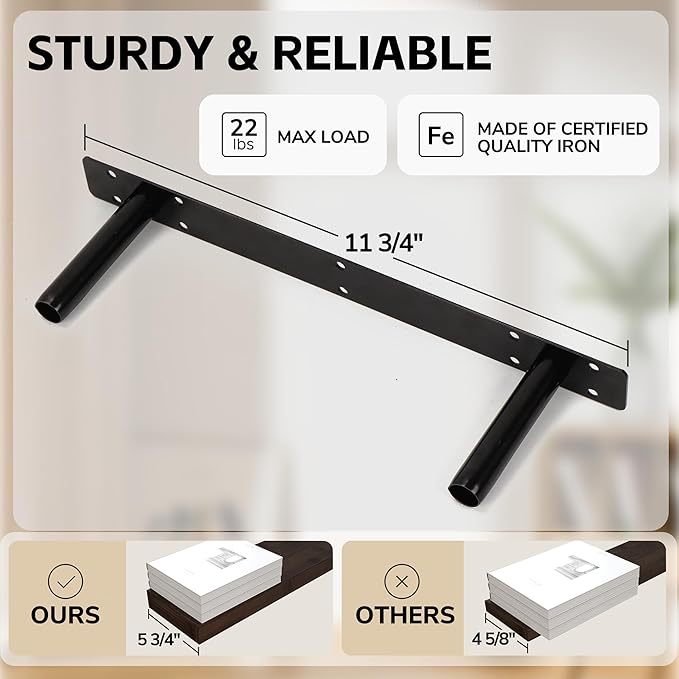 BAMEOS Solid Bamboo Floating Shelves, Set of 2 with Invisible Brackets, Natural Wood Grain Decor for Living Room, Bedroom, Kitchen, Bathroom & Office Storage