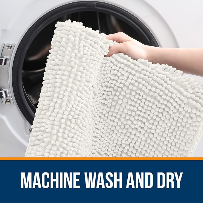 OLANLY Large Bathroom Rugs 45x27, Extra Soft Absorbent Chenille Bath Rugs, Rubber Backing Quick Dry, Machine Washable Bath Mats for Bathroom Floor, Tub and Shower, Home Decor Accessories, Ivory