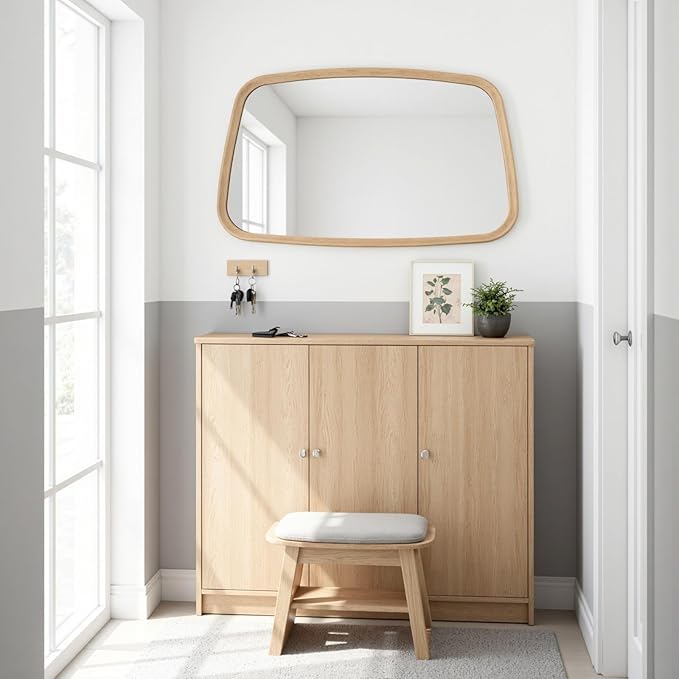 20"x31" Irregular Wood Mirror, Nature Asymmetrical Wall Mirror for Bathroom, Modern Farmhouse Vanity Mirror for Bedroom Living Room Washroom Entryway