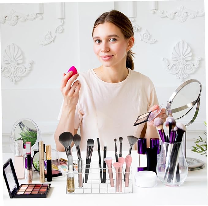 DOITOOL Acrylic Makeup Organizer -Grid Lipstick Holder Space-Saving Counter Display Rack
