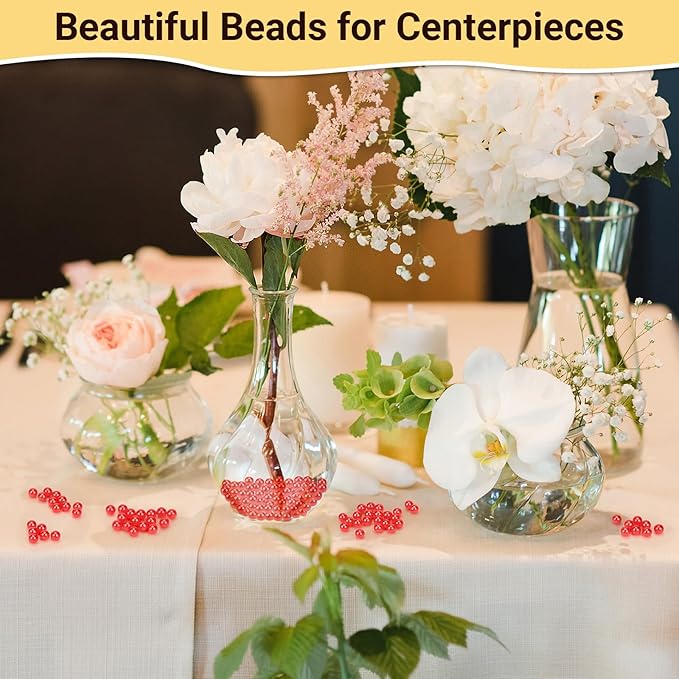 Suream Imitation Pearls 1300 Pcs, 8mm/0.31In Pearl for Exquisite Makeup Brush Holder, Art Faux Round Beads with Luster, No Hole Decorative Vase Filler Pearls for Wedding, Party, Table Scatter, Red