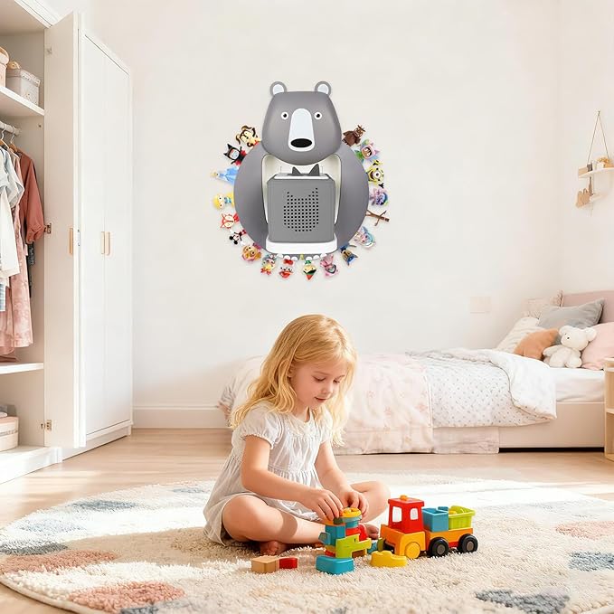 TonieBox Storage, Tonies Storage Shelf,Creative Bear Design Children's Magnetic Tonies Shelf,30-40pcs Tonies Figures Floating Shelf for Tonies Figures Display(Grey).