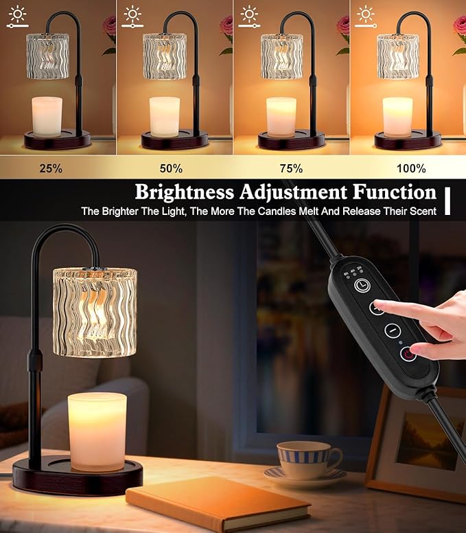 Candle Warmer Lamp Electric: Dimmable Timer Candles Warming Lamps - Height Adjustable Burner Jar - No Flame Scented Melts Wax - All Candle Jars Home Decor Table Light