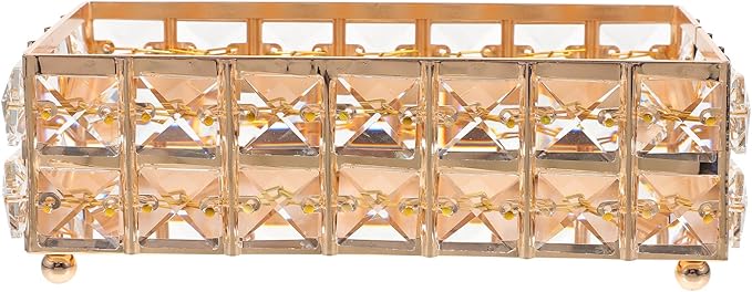 NUOBESTY European Style Gold Crystal Perfume Tray and Lipstick Organizer for Vanity Dresser, Decorative Makeup Storage Dish for Bathroom Countertop