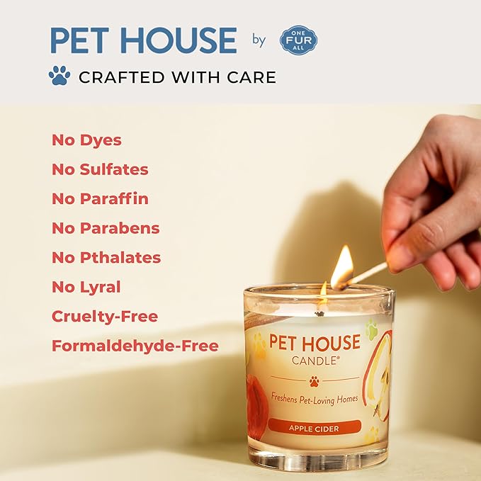 One Fur All Pet House Candle Plant-Based/Soy - Clean Burning Scented, Long Lasting Pet Odor Candle for Home - Hollyberry