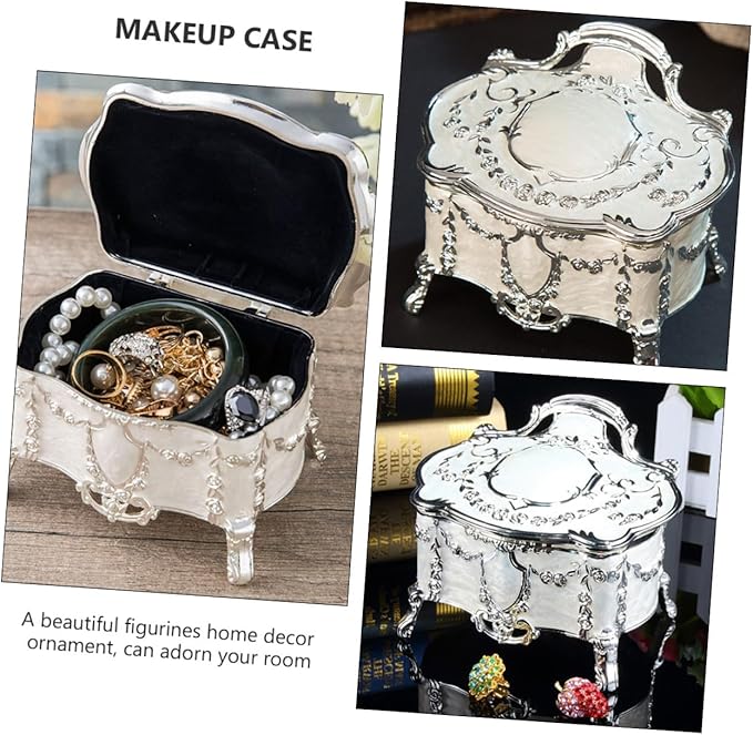 Vintage Jewelry Storage Box Small Retro Jewelry Case for Earrings and Necklace Organizer for Makeup Table Display 6.8x5.3x5.5 Inch