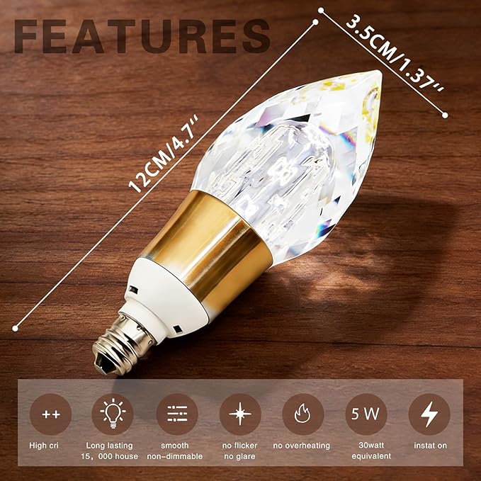 6pcs Acrylic Decorative E12 LED Light Bulbs 5w Equivalent 30 watt, Unique Fancy Light Bulb Soft White 6500k,Non-dimmable Lightbulbs for Living Room Dining Room,150 Lumens (B024-White-6500k, 6pcs)