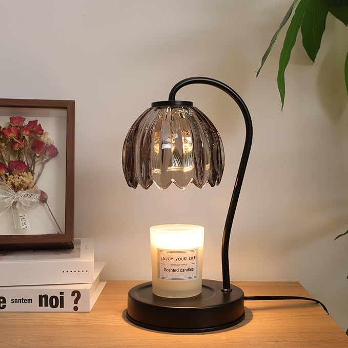 Fragrance Candle Warmer Lamp, Dimmable Candle Warmer with Timer & 2 Bulbs, Vintage Black-Gray Candle Lamp, Wax Warmer Lamp for Jar Candles, Birthday Gift for Women New Home Decor