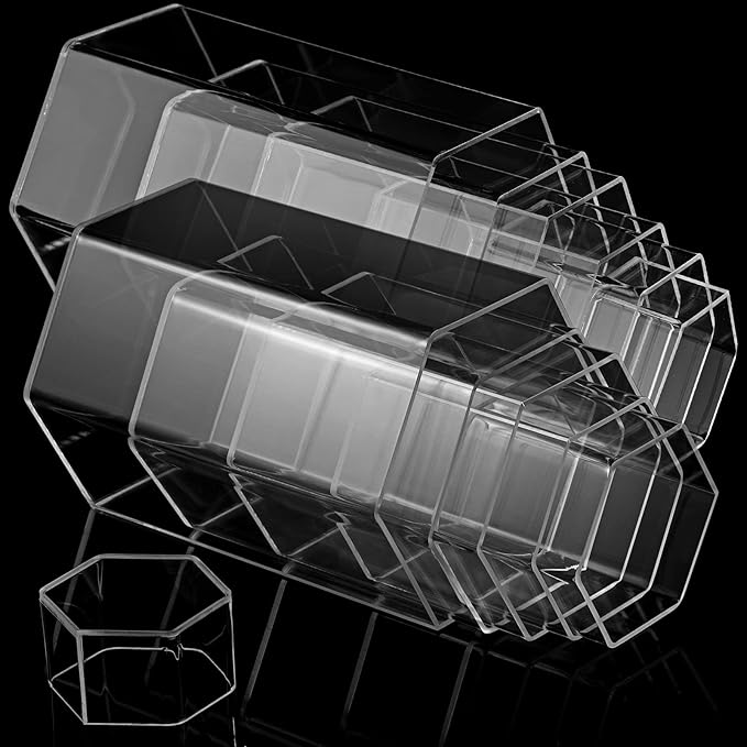 Jetec Hexagonal Jewelry Display Risers Hexagonal Market Display Risers Stands Acrylic Showcase Acrylic Stand for Jewelry Model Figures Decoration, 6 Sizes(Clear,6 Pieces)