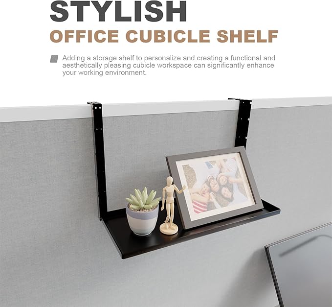 Office Cubicle Shelf - 14.2'' x 5.9'' Storage Organizer Floating Corner Rack Hanging Shelf Height Adjustable Home Office Essentials for Planter Statue Decor Photo Frame