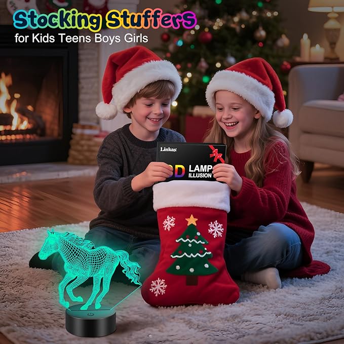 Linkax Horse Gifts for Girls, 3D Illusion Night Light Room Decor 16 Colors Change, Stocking Stuffers for Teen Girls Boys, Christmas Birthday Gifts for 6 7 8 9 10 11 12 Year Old Girl