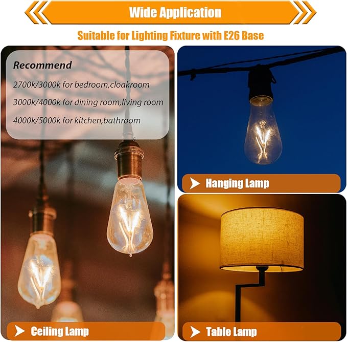 12 Pack 2W LED Edison Bulbs, 25 Watt Light Bulbs Equiv, 2700K Soft Warm with E26 Standard Base, LED ST19 Low Watt Light Bulbs, 250LM, Not-Dimmable, 120V