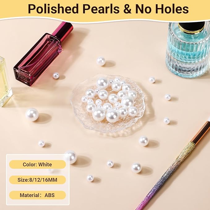 Suream 160PCS Makeup Beads for Brush Holder, 16mm/0.63Inch Round Beads for Cosmetic Pen Organizer, Vase Filler for Wedding Centerpiece, Birthday Party, Table Scatter, Home Decoration(White, No Hole)