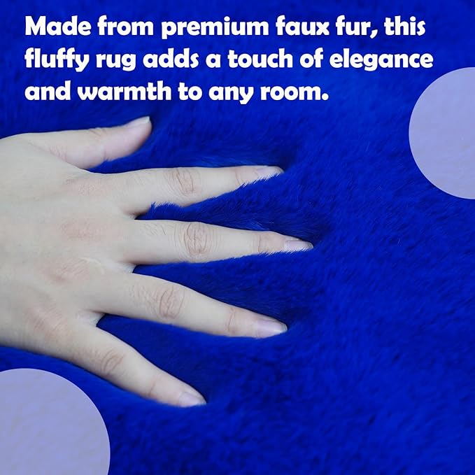 Fluffy Synthetic Rabbit Fur Area Rug Soft Faux Rabbit Plush Rug Machine Washable Non-Slip Backing High Density Floor and Sofa Seat Cushions for Living Room White and Blue 2x6 ft