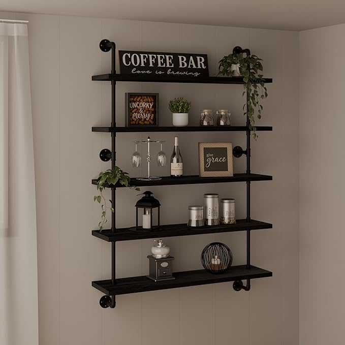 HDDFER Floating Shelves for Wall Living Room Shelves Bookshelf Industrial Pipe Shelving Shelf Real Wood Planks 36 inch Rustic Wall Shelves Hanging Bookshelves Farmhouse Kitchen Bar Shelving